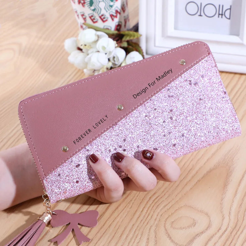 Fashion Women'S Pu Leather Long Wallets Sequins Patchwork Glitter Wallet Coin Purse Female Wallets Girls Gifts Wholesale