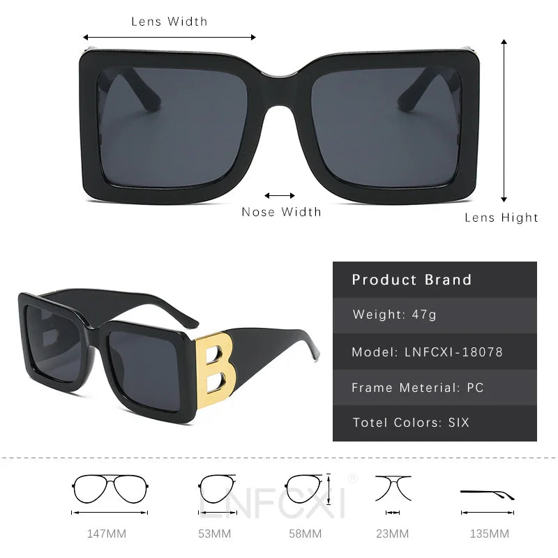 New Fashion Oversized the Letter B Square Luxury Trend Sunglasses Women Men Retro Rectangle Sunglasses Gafas De Sol