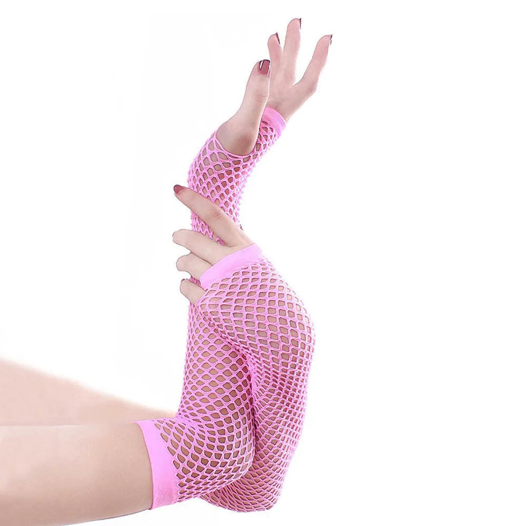 Sexy Women Gloves Hollow Out Holes Fashion Punk Goth Ladies Disco Dance Costume Fingerless Mesh Long Fingerless Gloves Mittens