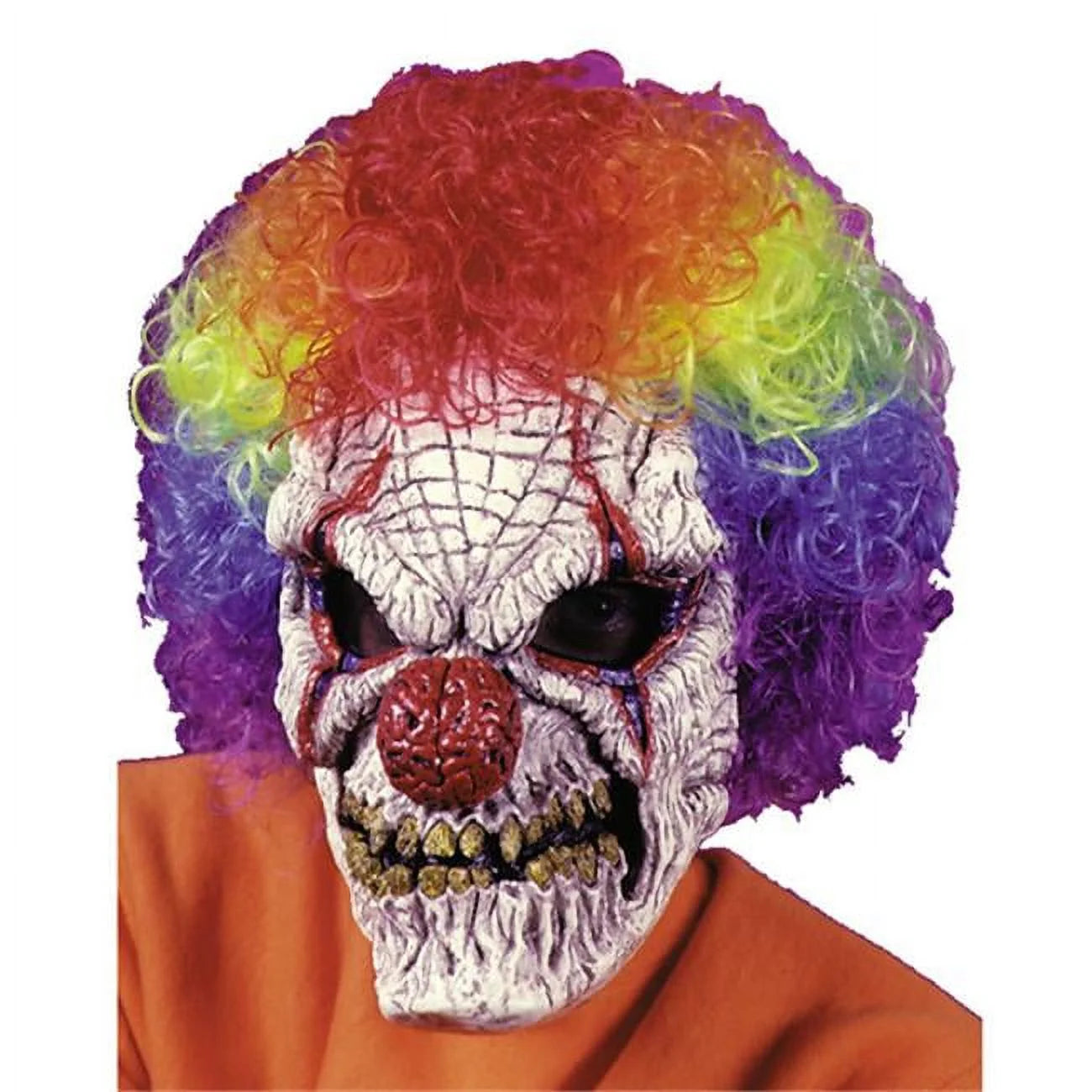 Evil Scary Clown Mask with Attached Wig Adult Costume Accessory