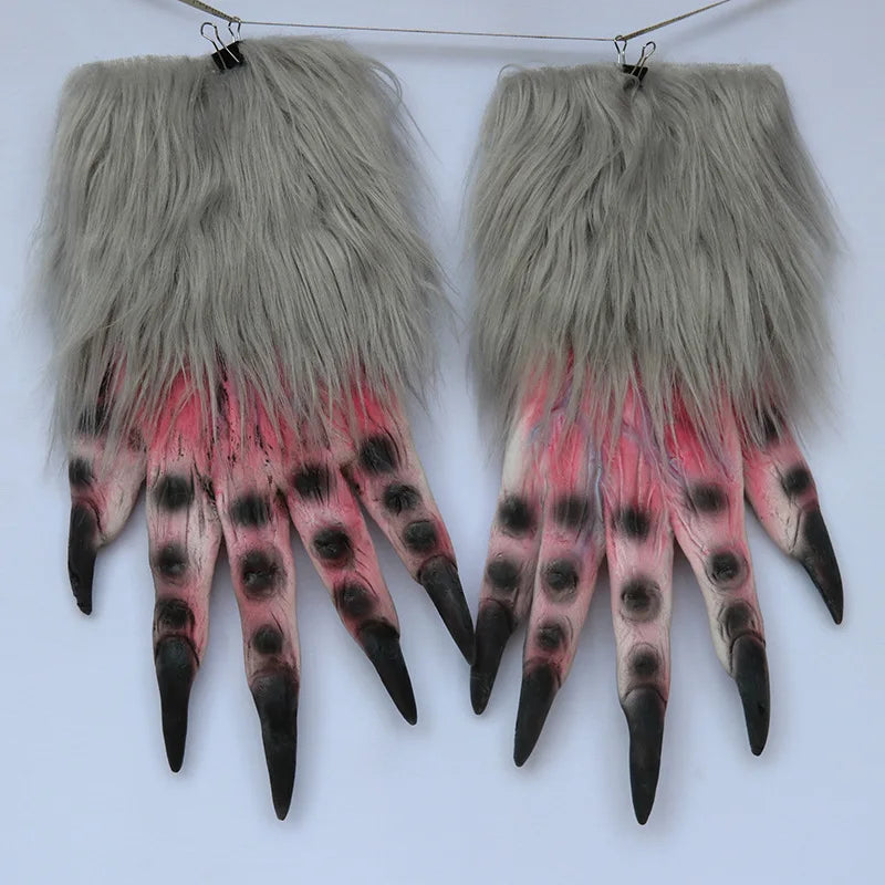 Halloween Wolf Gloves Werewolf Costume Halloween Fingernails Adult Monster Hands Paws Claw for Props Cosplay Party Easter