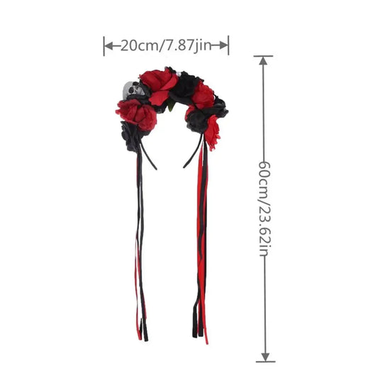 Skull Headband for Women Pearl Rose Ribbons Hair Accessories for Halloween Realistic Mystery Headwear for Ceremony Portable